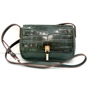 NWOT Elizabeth & James Crossbody Purse in Croc-Embossed Green Leather